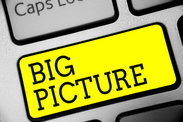 Text sign showing Big Picture. Conceptual photo most important facts about certain situation and its effects Keyboard yellow key Intention create computer computing reflection document