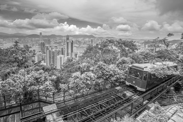 Victoria Peak Tram and Hong Kong city skyline in China