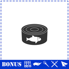 Can with label tuna fish icon flat