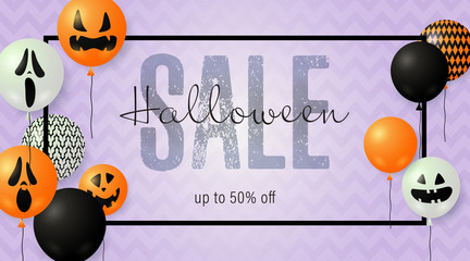 Halloween Sale lettering with ghost balloons