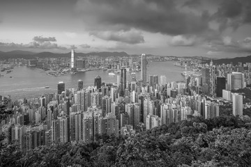 Panoramic view of Victoria Harbor and Hong Kong skyline