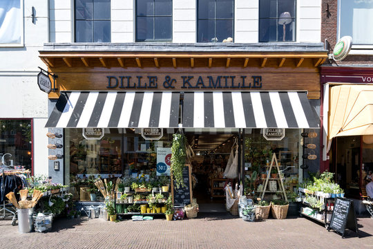 LEIDEN, THE NETHERLANDS - JUNE 27, 2019: Dille & Kamille store. Dille & Kamille was founded in 1975 and offers natural products for home, garden and kitchen.