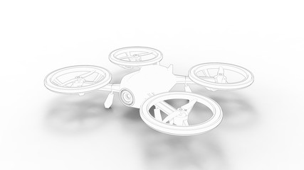 Drone 3d rendering sketch isolated in white studio background