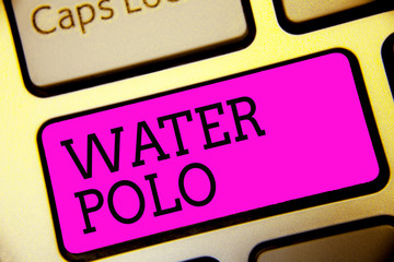 Text sign showing Water Polo. Conceptual photo competitive team sport played in the water between two teams Keyboard purple key Intention create computer computing reflection document