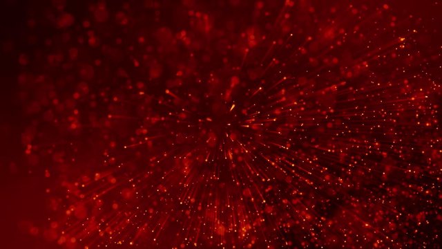 4k 3d animation of red yellow glowing particles float in viscous liquid and glisten with light rays. It is bright festive background with depth of field, bokeh and luma matte as alpha channel. V49