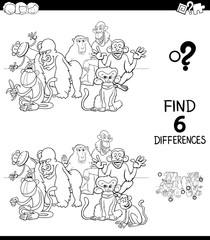 Fototapeta na wymiar differences color book with monkeys animal characters