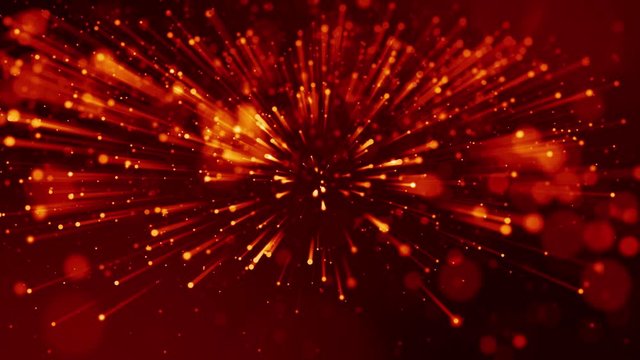 4k 3d animation of red yellow glowing particles float in viscous liquid and glisten with light rays. It is bright festive background with depth of field, bokeh and luma matte as alpha channel. V53