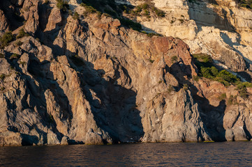 Landscape Sea Rocky Coast at Sunset. Sea and Rocks.