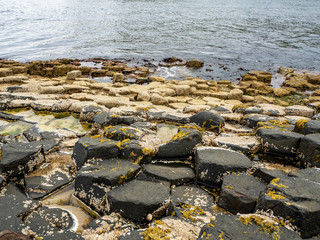 Giant’s Causeway, famous tourist attraction of Northern Ireland, UK. Unique hexagonal and...