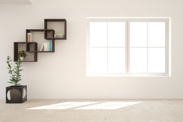 Fototapeta premium Empty room in white color. Scandinavian interior design. 3D illustration