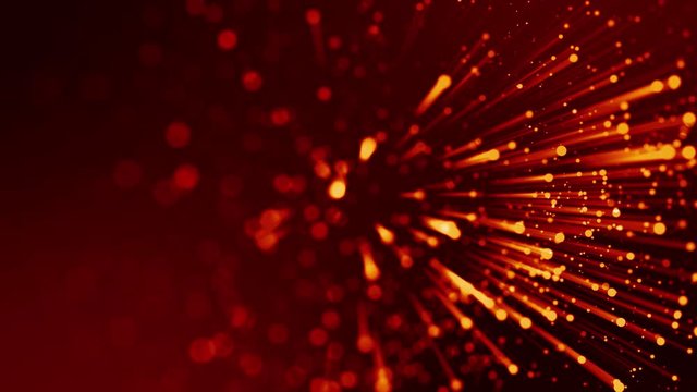 4k 3d animation of red yellow glowing particles float in viscous liquid and glisten with light rays. It is bright festive background with depth of field, bokeh and luma matte as alpha channel. V61
