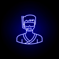 avatar snorkeling line icon in blue neon style. Signs and symbols can be used for web logo mobile app UI UX