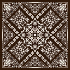 Vector ornament Bandana Print. Traditional ornamental ethnic pattern with paisley and flowers. Silk neck scarf or kerchief square pattern design style, best motive for print on fabric or papper. - 283593162