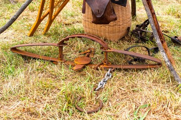 Native american pieces are on display during a farming and livestock show in Ruckersville, VA. A tipi and various traps are part of the display. © JLauer