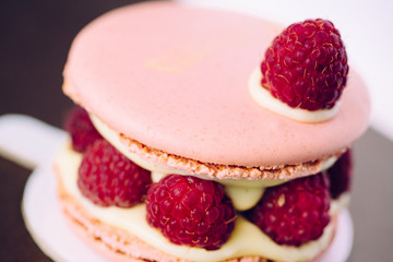 One big macaroon with raspberry