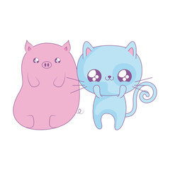 cute cat with piggy baby animals kawaii style