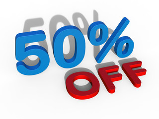3D rendering - 50% off discount concept with shadows