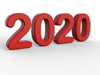 3D render- year 2020 extruded text on white background