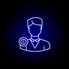 avatar billiard line icon in blue neon style. Signs and symbols can be used for web logo mobile app UI UX