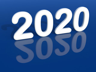 3D rendering - year 2020 reflected on a blue background