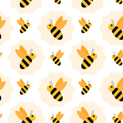 Bees seamless pattern. Repeat background for honey package design. Bee summer print.