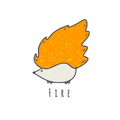 Fire Element Character. Isolated on white. Childish print with cute element of life.