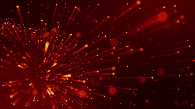 4k 3d animation of red yellow glowing particles float in viscous liquid and glisten with light rays. It is bright festive background with depth of field, bokeh and luma matte as alpha channel. V76