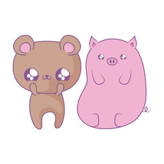 cute bear with piggy baby animals kawaii style