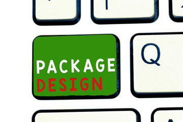 Text sign showing Package Design. Conceptual photo Strategy in creating unique product wrapping or container.