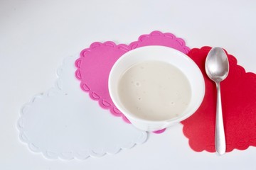 Tasty sweet coconut vanilla cream in the white plate
