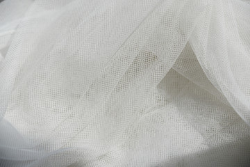 Obraz premium Wedding White Silk transparent fabric. Abstract soft chiffon texture background. Soft white chiffon with curve and wave pattern.