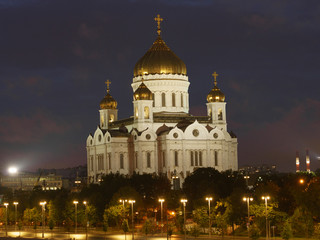 Fototapeta na wymiar Long exposure image of the Cathedral of Christ the Savior at night summer time. High resolution image. Suitable for touristic guide, poster, greeting card design.