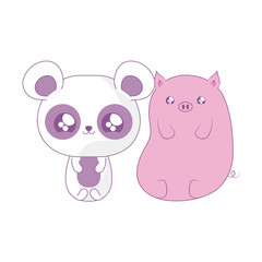 cute piggy with panda bear baby animals kawaii style