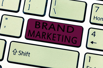 Word writing text Brand Marketing. Business concept for Creating awareness about products around...