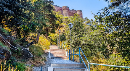 Stairs leading to ancient fortress Narikala. 4th century. Tbilisi, Georgia,