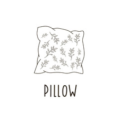 Vector drawing of a pillow in the doodle style. Linear hand drawn illustration