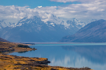 Fototapeta na wymiar view of Lake Pukaki with Mount Cook reflection, New Zealand