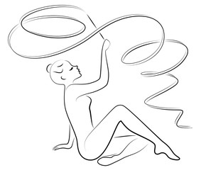 Rhythmic gymnastics. Silhouette of a girl with a ribbon. Beautiful gymnast. The woman is slim and young. Vector illustration