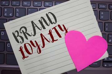Conceptual hand writing showing Brand Loyalty. Business photo showcasing Repeat Purchase Ambassador...