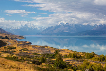Plakat view of Lake Pukaki with Mount Cook reflection, New Zealand
