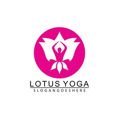 Yoga logo design stock. Human meditation in lotus flower vector illustration in pink color