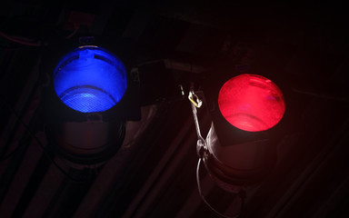 Blue and red reflector light used in theatre