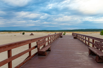 Fototapeta na wymiar Wooden pier, Bledow Desert, Poland