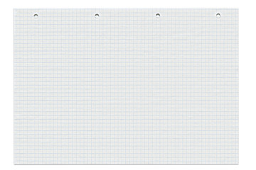 Notebook paper lined sheet isolated on white background. Empty white notepad page with blue grid...