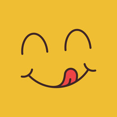 Yummy face smile delicious icon logo. Yummy tongue emoji tasty or hungry mouth smile. Сartoon line emoticon