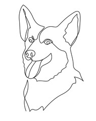 Continuous one line drawing Welsh Corgi Pembroke. Single line minimalistic contour illustration.