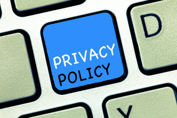 Writing note showing Privacy Policy. Business photo showcasing Document that explains how an organization handles clients.