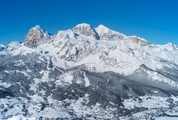 Fototapeta na wymiar Tofana Mountain in Winter, Covered with Snow, Cortina d Ampezzo, Italy