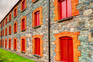 Rustic stone buildings in an Irish distillery