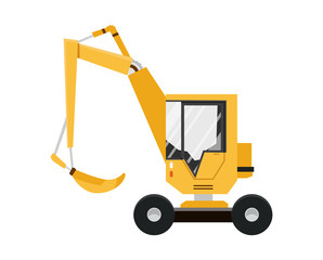 Yellow excavator. Isolated on white background. Special equipment. Construction machinery. Vector illustration.